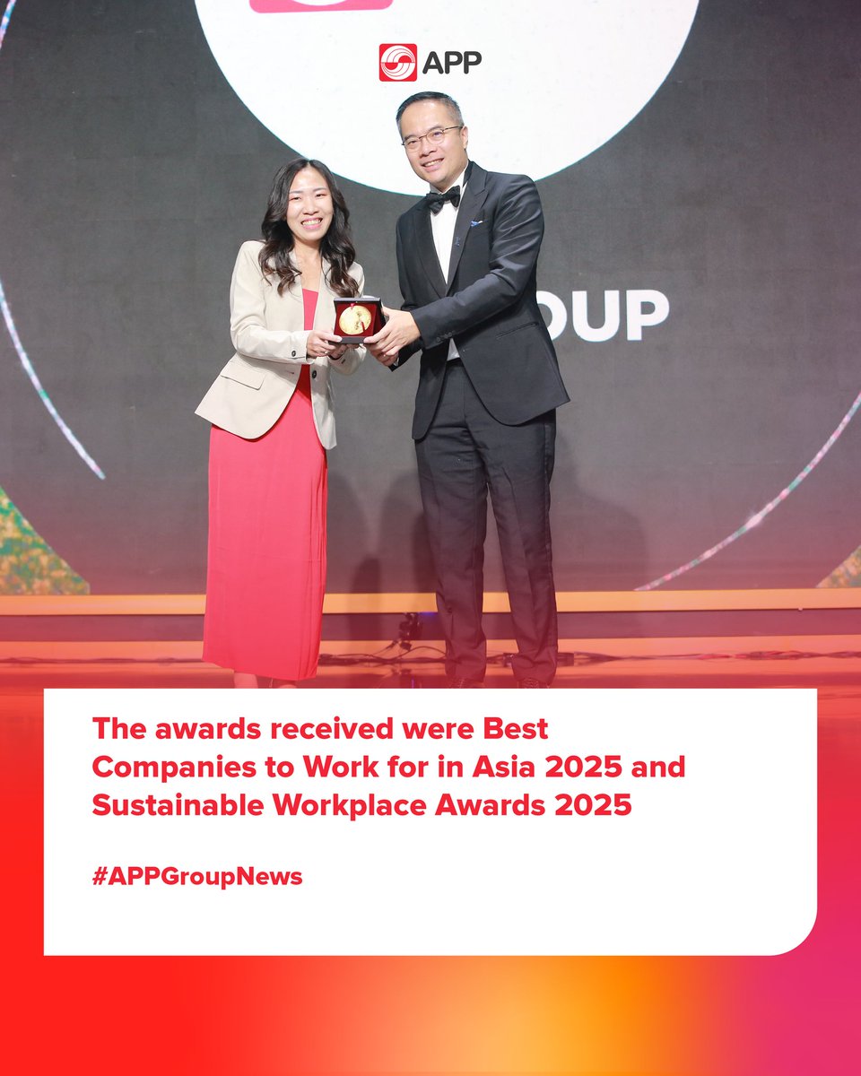 APP Group (@appgroup_id) on Twitter photo On June 20, APP Group was humbled to receive two awards from HR Asia: Best Companies to Work for in Asia and Sustainable Workplace.
A reflection of our ongoing commitment to a people-first, inclusive, and future-ready workplace.
#APPGroup #HRAwards2025 On June 20, APP Group was humbled to receive two awards from HR Asia: Best Companies to Work for in Asia and Sustainable Workplace.
A reflection of our ongoing commitment to a people-first, inclusive, and future-ready workplace.
#APPGroup #HRAwards2025