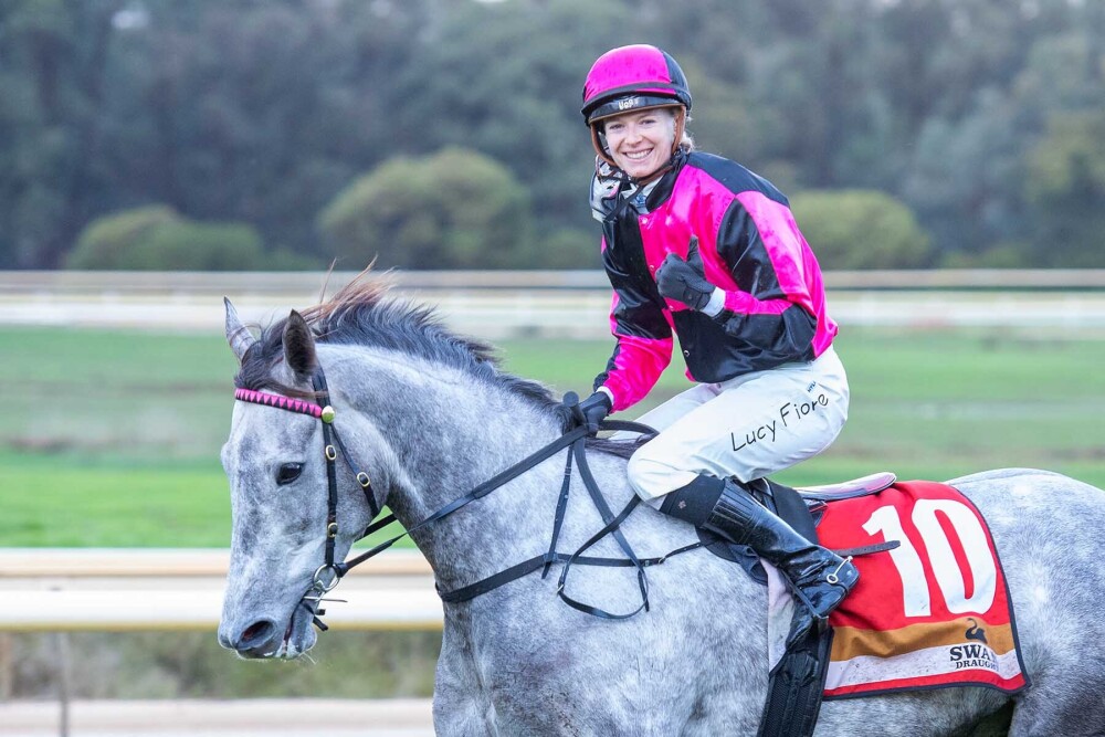 PerthRacing's tweet photo. That’s three Strickland Stakes wins as trainer for Jason Miller… and this one was extra sweet! 🥂

Admiration Express surged to victory in the $200K Group 3 Swan Draught-Strickland Stakes at @PinjarraPark, with Lucy Fiore continuing her flying form. 🏇

Congratulations to all involved! 👏

📸 @WesternRacepix