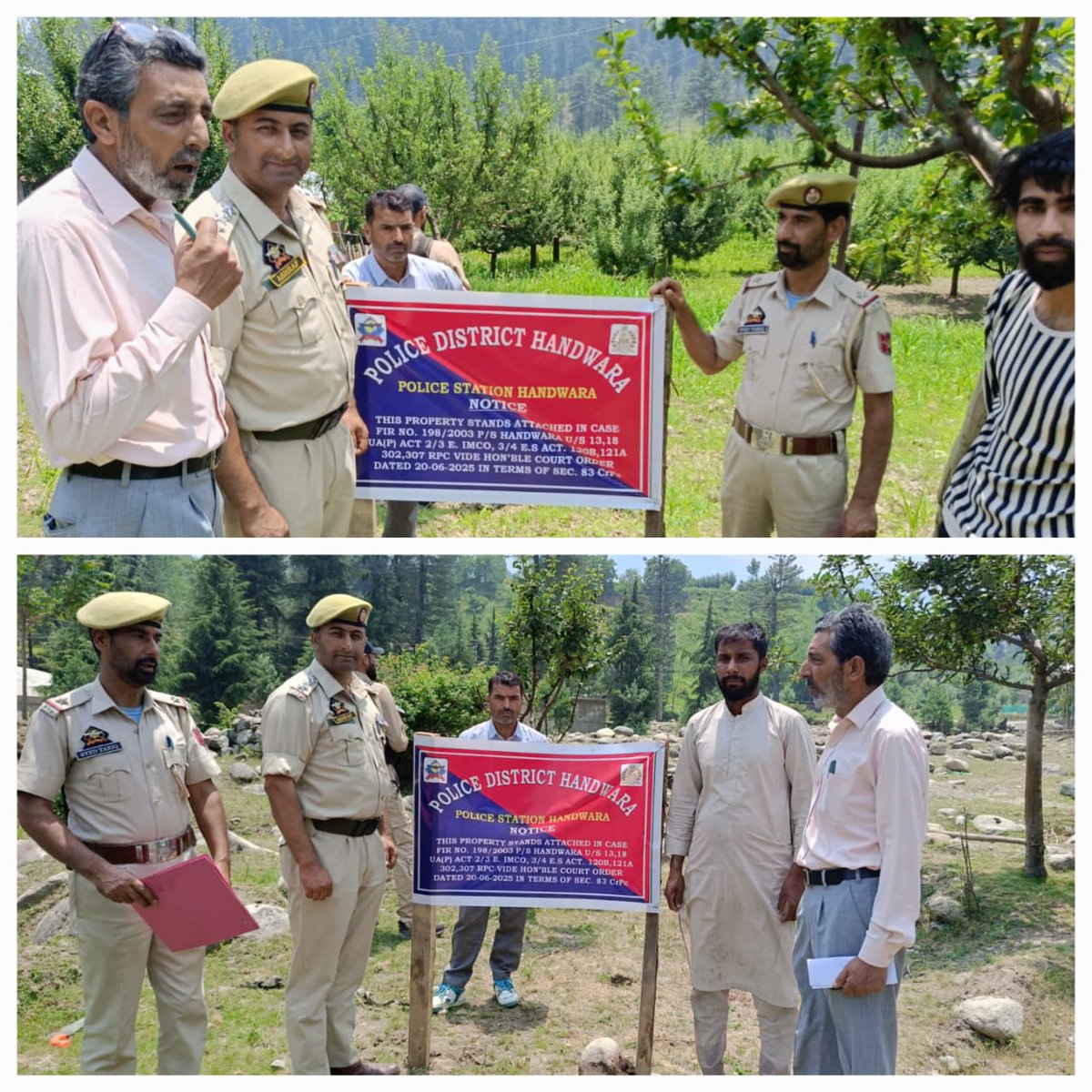 #HandwaraPolice attach property of POK-based terror handlers in Monbal Handwara, police attached properties of 2 accused who exfiltrated to Pakistan &amp; were involved in terror activities.
Action under FIR 198/2003 | UAPA | RPC | CrPC 83.
<a href="/JmuKmrPolice/">J&K Police</a> <a href="/KashmirPolice/">Kashmir Zone Police</a> <a href="/DIGBaramulla/">DIG of Police NKR Baramulla</a>