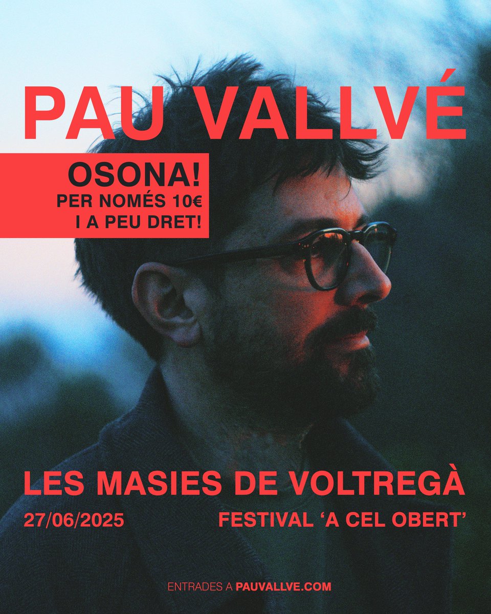 OSONA!
Divendres que ve!
Per només 10€ i de peu dret a l'aire lliure!

Entrades a pauvallve.com/concerts