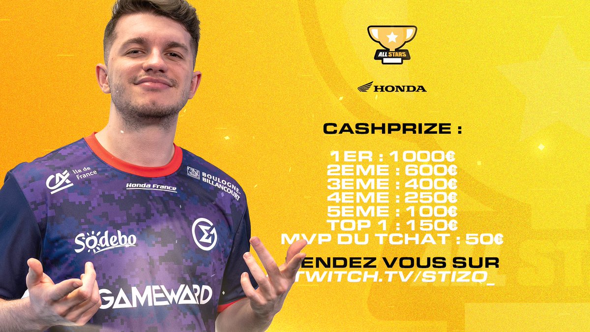 la STIZO CUP by Honda avec 3000€ c'est dans J-7 😍

Inscris toi ici pour les opens 🙌 wls.ac/SCAL

La billetterie pour la finale le 4 Juillet avec Skite et Snayzy à Boulogne billancourt devant 300 spectateurs 😈stizo.fr/pages/stizo-cup

Je follow quelques RT et FAV ❤