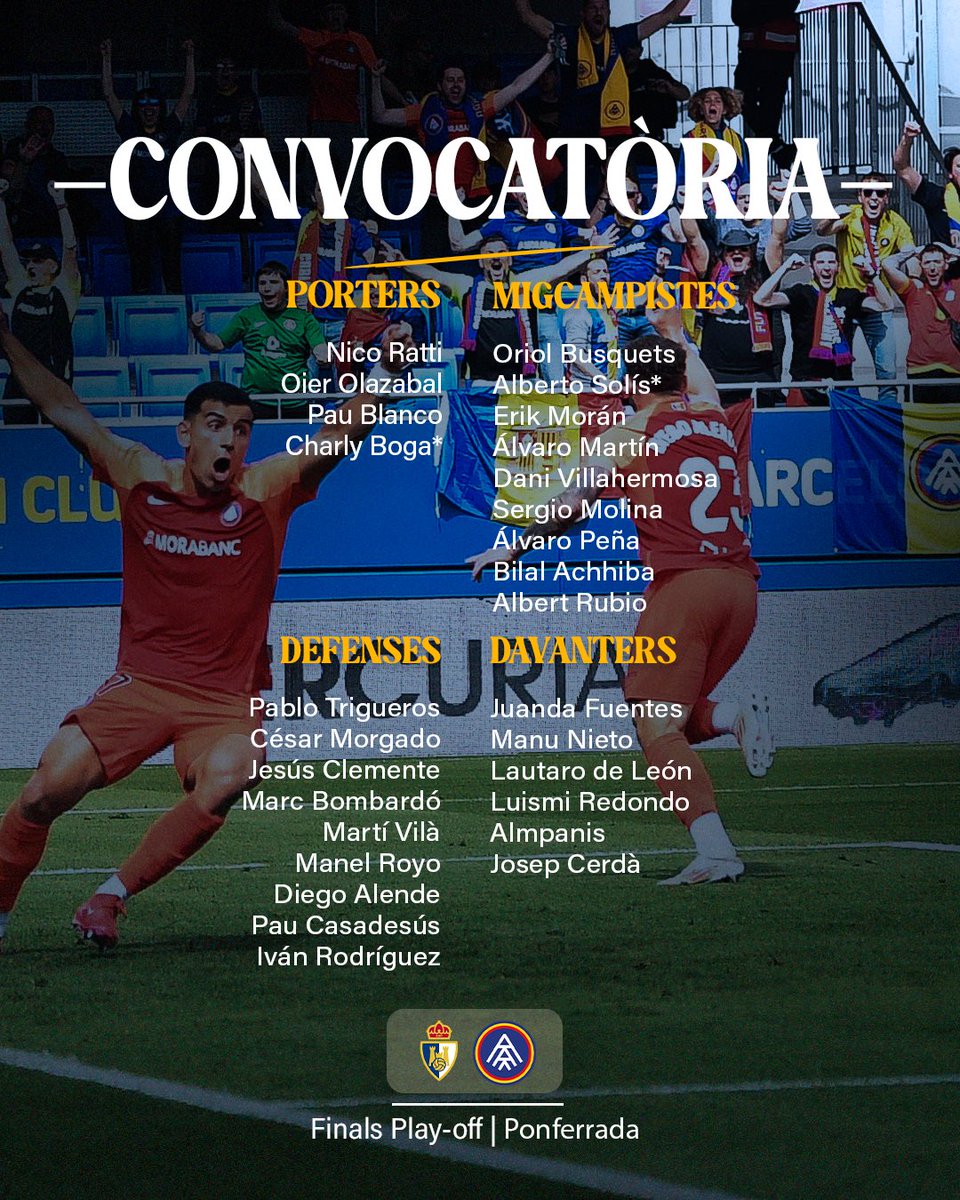 👥 𝐂𝐎𝐍𝐕𝐎𝐂𝐀𝐓Ò𝐑𝐈𝐀

#PonferradinaAndorra 
#SomTricolors 🔵🟡🔴