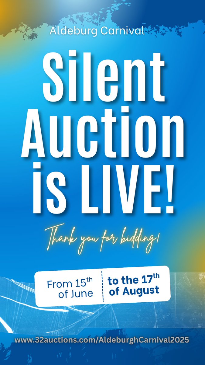 Silent Auction is live! There are so many great items to bid on. We are so thankful to all of the businesses and people who have donated to us. why not take a look and find something you'll love and bid on it! all funds help keep Carnival going! 🡫🡫🡫🡫 32auctions.com/AldeburghCarni…