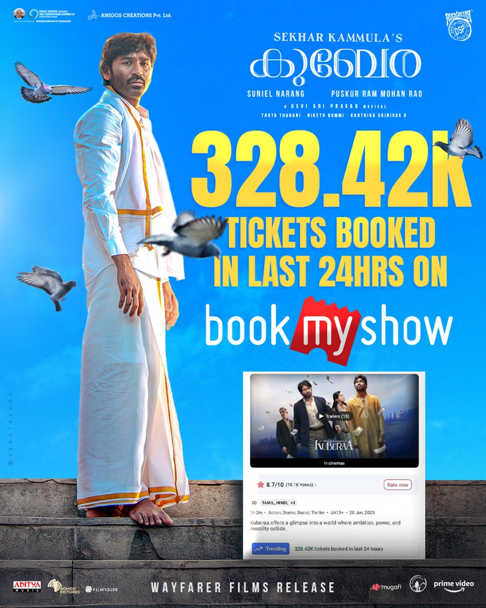 Sensational word of mouth and packed theatres for #Kuberaa everywhere ❤️‍🔥

UNANIMOUS MEGA BLOCKBUSTER 💥

Book your tickets now: linktr.ee/KuberaaTickets 

#BlockBusterKuberaa #BOXOFFICEKuberaa 
#SekharKammulasKuberaa