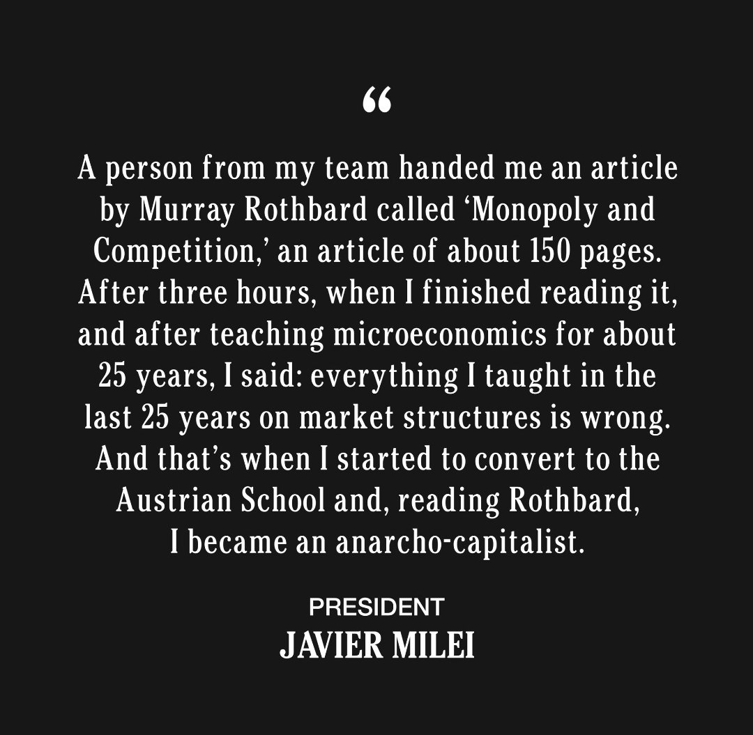 LibertarianDuty's tweet image. Javier Milei on how he became an Anarcho-Capitalist