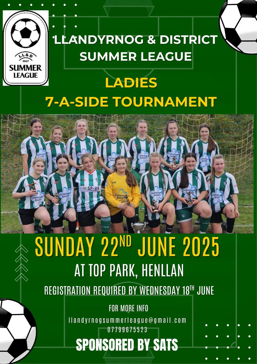 Cofiwch ddod I wylio a syrportio y merched sydd yn cymryd rhan yfory.
Gemau dechre am 11yb. Bwyd a diod ar gal iw brynnu.
Remember to come &amp; watch &amp; support the ladies who are taking part tomorrow. Games start 11am. Food &amp; drink available to buy ⚽️🍔☕️