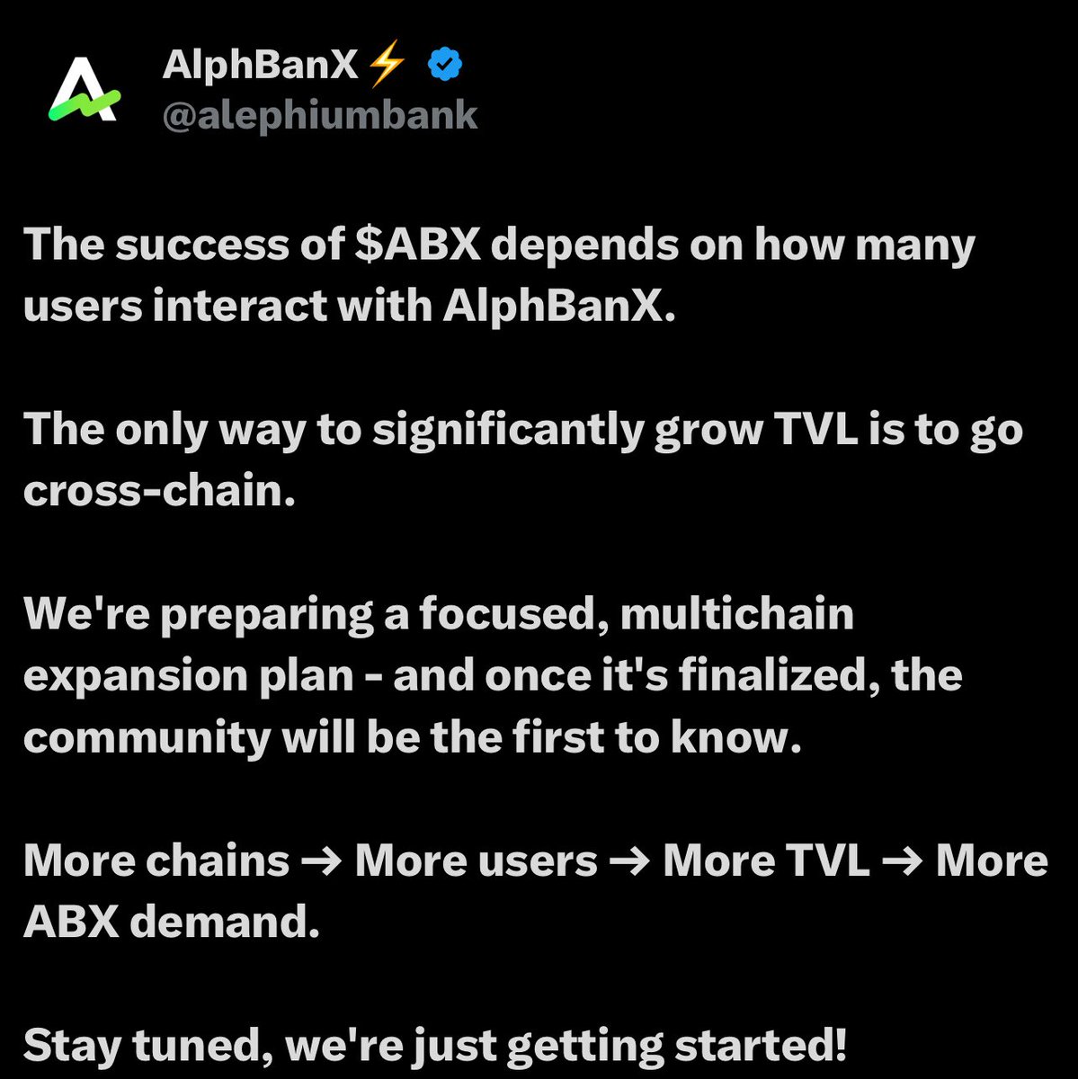 just saw <a href="/alephiumbank/">Astra3313zwi</a> wants to go multichain…
hey guys.

i really don’t get it.
you launched barely two weeks ago
and you already want to expand?

we were counting on you
to bring new users to $ALPH.
we thought this was the product
that would finally bring momentum to the