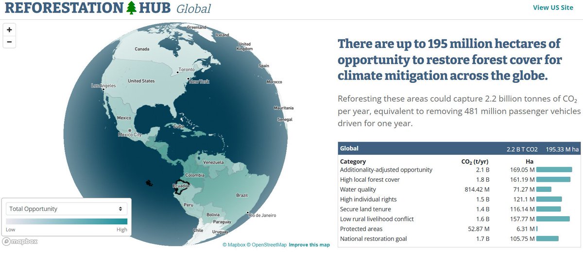 Quelles sont les surfaces qui pourraient être reboisées dans le monde ? (Reforestation Hub)
9 scénarios d'opportunités de reboisement sont proposés avec des objectifs variés (données SIG à télécharger)
cartonumerique.blogspot.com/2025/06/quelle…