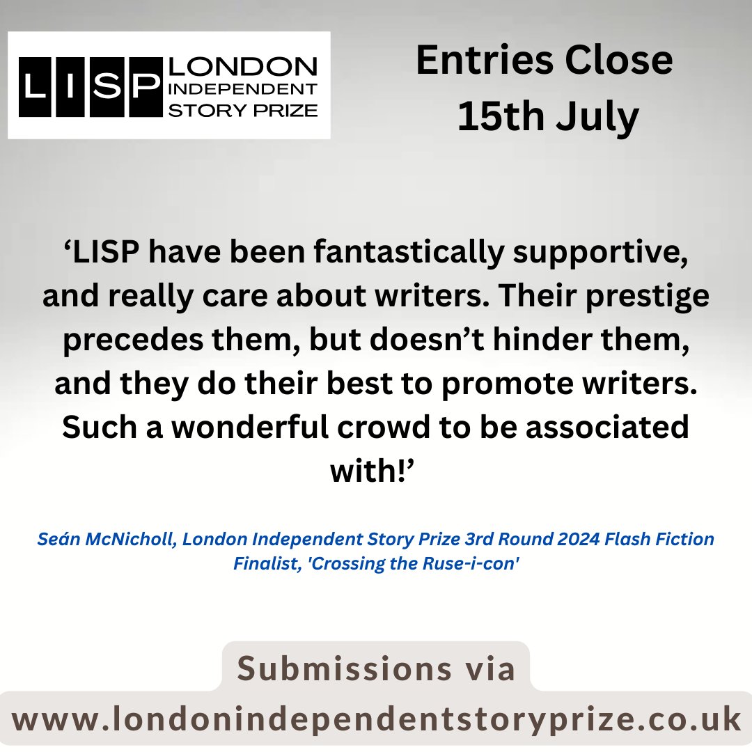 LondonISP's tweet image. Entries Close 15th July!
Short Story, Flash Fiction, Poetry
Submissions via Website
londonindependentsotryprize.co.uk

#Flashfiction #flashfictiononline #flashfictionchallenge #flashfictionwriters #poetry #poetryislife #poetrycommunity #writer #writerslife #writercommunity #writersnetwork