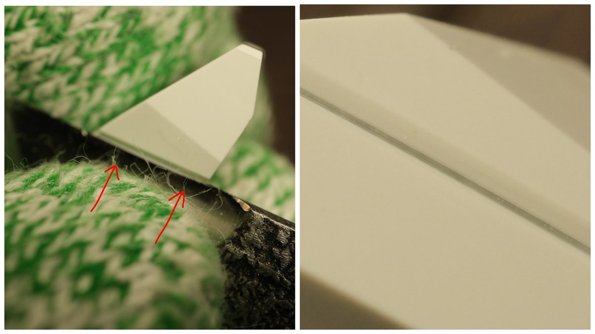 DropColony's tweet image. I might have mentioned it before. Edges in a Bandai kit might sometimes be not straight.
I like to press the Right Handed Godhand Flower Knife GH-CVK-HR against an edge before scribing them.
It can give results that are almost microscopic straight without much effort.