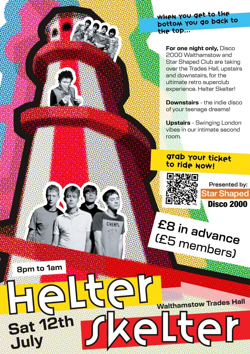 MikkiFL's tweet image. 3 weeks until the @Disco2000E17 two-floor spectacular at Walthamstow Trades Hall with @StarShapedClub - all your indie faves from Punk to Britpop downstairs and swinging 60s vibes in the upstairs room. All this plus cheap beer and aircon. :-) wegottickets.com/event/661526/