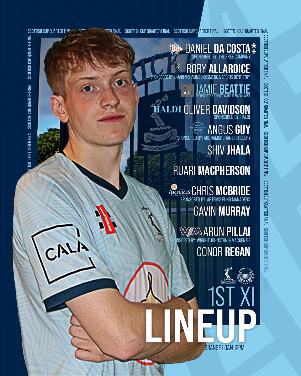 CarltonCricket's tweet photo. 𝟭𝘀𝘁 𝗫𝗜 𝗧𝗲𝗮𝗺𝘀𝗵𝗲𝗲𝘁 📋

On Sunday we host @Cricketarbroath at Grange Loan in the Scottish Cup Quarter Finals!

🏹#Arrows | #ArrowsArmy https://t.co/N2x9t8UJuR