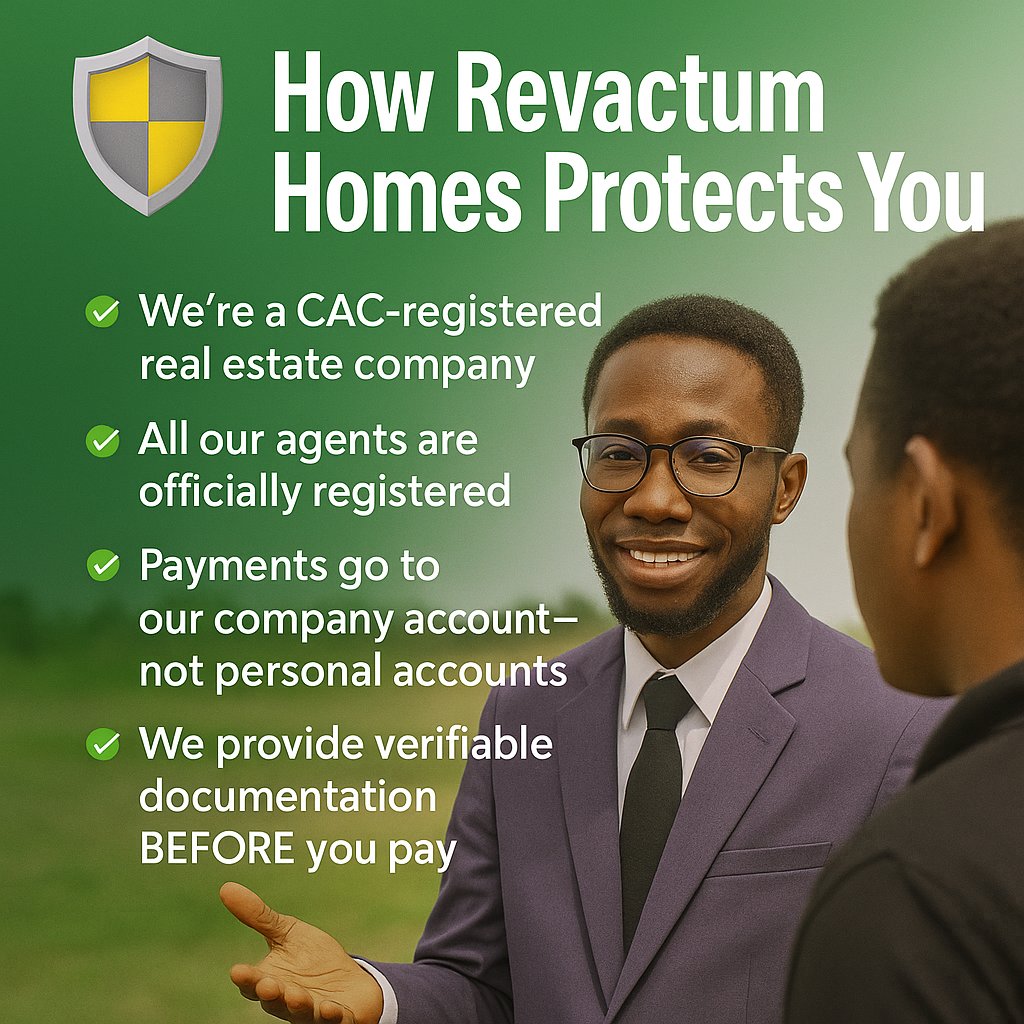Nuhel02's tweet photo. 🛡️How Revactum Protects You:

* We are CAC-registered &amp; fully traceable
* All associates are officially documented
* Payments go into our company account — not individuals
* We provide complete documentation before you pay
* You inspect your plot and receive official allocation. https://t.co/k7um6anHtZ