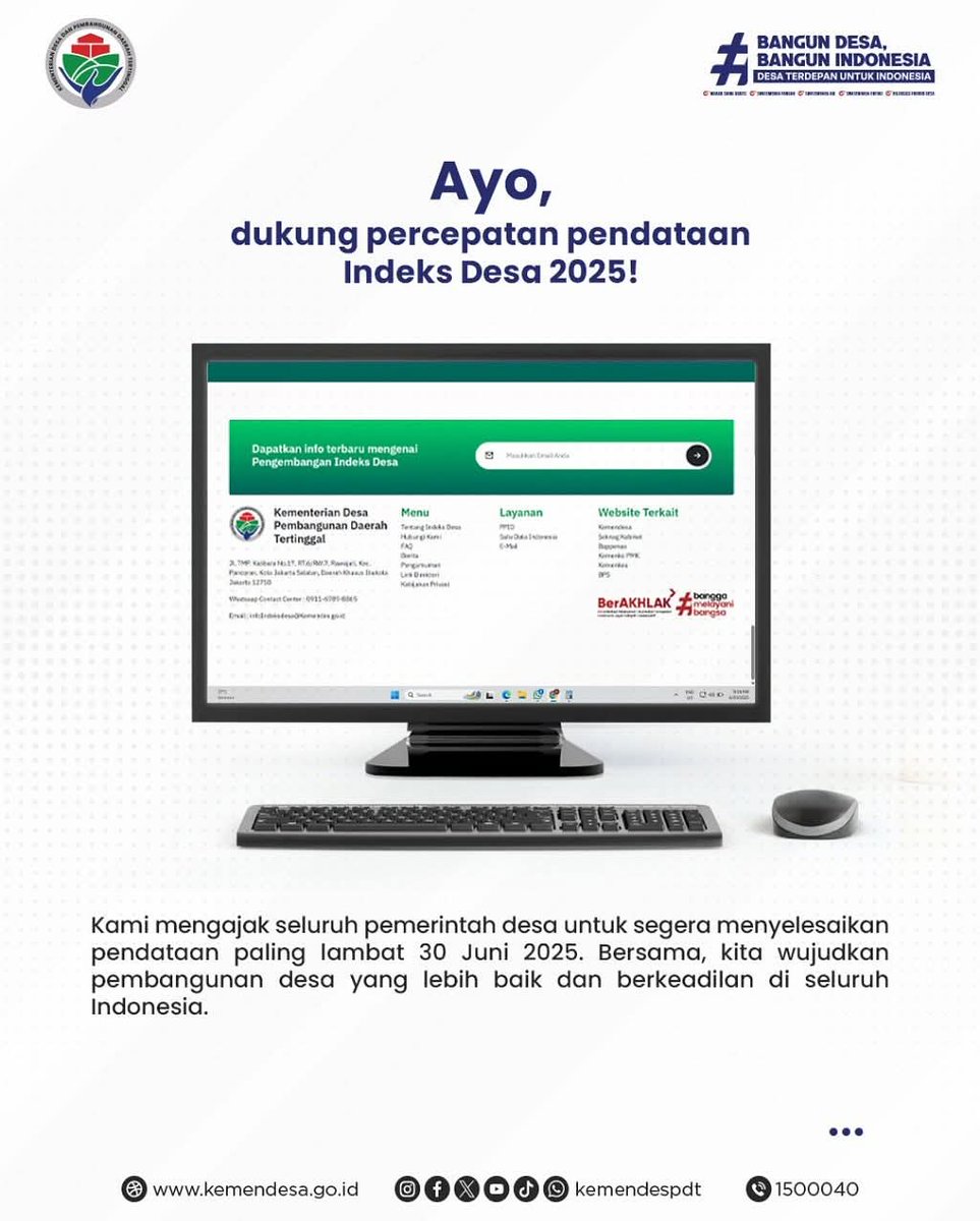 petrush86's tweet photo. 📢 #SobatDesa, pendataan Indeks Desa 2025 masih berlangsung dan akan ditutup pada 30 Juni 2025.
Ayo dukung percepatan pendataan! Demi pembangunan desa yang lebih baik, adil dan merata.
Cek informasi selengkapnya
#KemendesPDT #BangunDesaBangunIndonesia
#IndeksDesa2025 https://t.co/u7Ae2d75h2