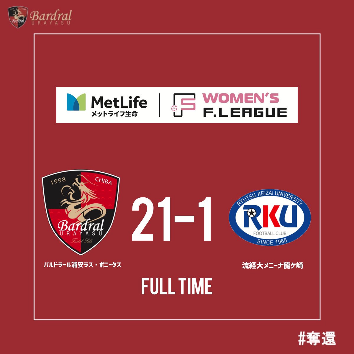 🔴試合結果⚫️

#メットライフ生命女子Ｆリーグ 2025-26 第2節
vs. 流経大メニーナ龍ケ崎
21-1 勝利

得点者：伊藤×2、筏井×4、宮原×3、塚本×2、倉持×3、鈴木×2、江川、池内×2、松本、江口

#bardral
#LasBonitas
#奪還