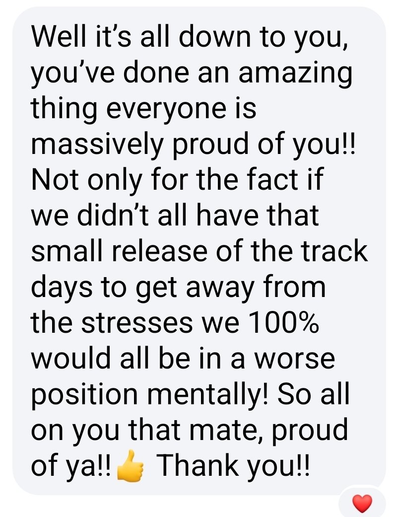 FCTDC (@fctdc1) on Twitter photo I've just had this message from a friend I have made through the charity track days.
It really has made my hay fever flare up this morning ❤️😭
<a href="/fha772/">Frank James Hall</a> I've just had this message from a friend I have made through the charity track days.
It really has made my hay fever flare up this morning ❤️😭
<a href="/fha772/">Frank James Hall</a>