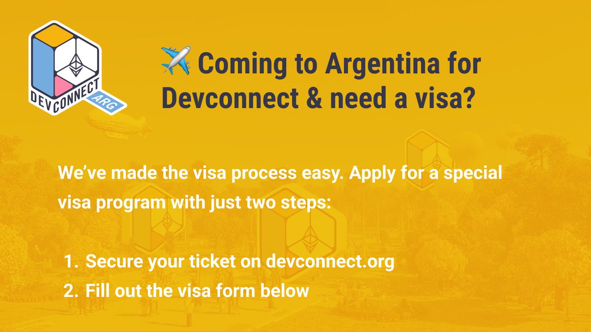 BREAKING NEWS: All Devconnect participants can apply to the special visa program.

We collaborated with the immigration office to make your visa application process smoother.

Follow the steps in the second tweet: