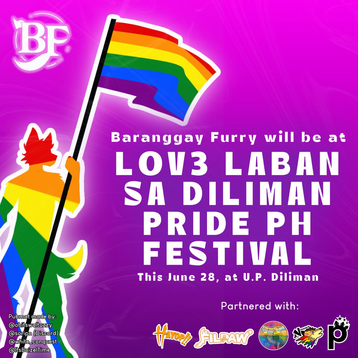BarangayFurry's tweet image. PAWS UP FURRY COMMUNITY!!!

Barangay Furry is happy to announce that we will be marching with #PridePH alongside a few furry communities on June 28!! Join us at Pride PH 2025 in UP Diliman. 

Let’s honor the people who fought and are still fighting for our community!!