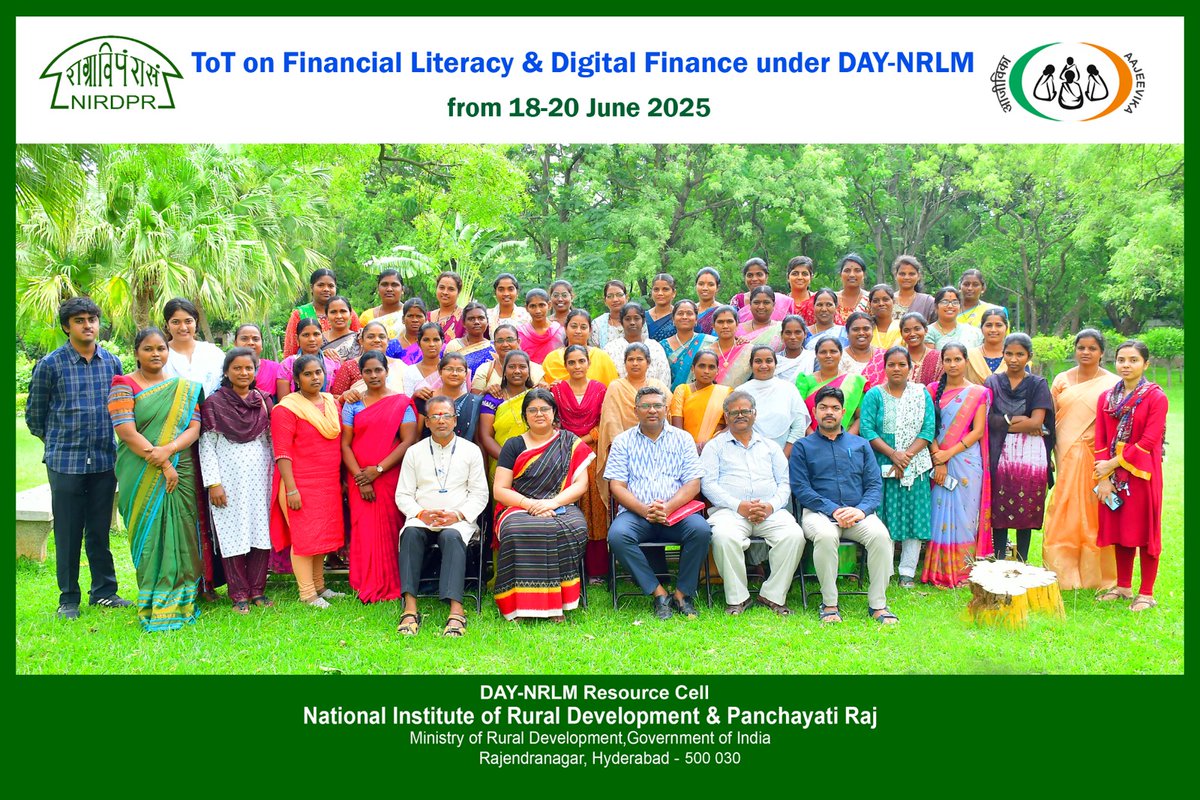 🌟 Successfully conducted the ToT on Financial Literacy &amp; Digital Finance under <a href="/DAY_NRLM/">DAY-NRLM (Aajeevika)</a>  from 18-20 June 2025 at <a href="/NIRDPR_India/">NIRDPR</a> , Hyderabad.

The training empowered SHG leaders &amp; trainers with essential financial skills to drive #DigitalInclusion at the grassroots. 💻📊💡