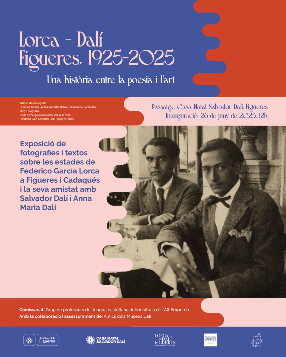 Ajuntament de Figueres (@ajfigueres) on Twitter photo 🗾 Inauguració de la mostra de fotografies i textos sobre les estades de Federico García Lorca a Figueres i Cadaqués i la seva amistat amb Salvador Dalí i Anna Maria Dalí (“Lorca – Dalí. Figueres, 1925-2025”)
📅 Dijous 26 de juny
🕐 12 h
📍 Passatge exterior de la <a href="/casanataldali/">Casa Natal Salvador Dalí</a> 🗾 Inauguració de la mostra de fotografies i textos sobre les estades de Federico García Lorca a Figueres i Cadaqués i la seva amistat amb Salvador Dalí i Anna Maria Dalí (“Lorca – Dalí. Figueres, 1925-2025”)
📅 Dijous 26 de juny
🕐 12 h
📍 Passatge exterior de la <a href="/casanataldali/">Casa Natal Salvador Dalí</a>