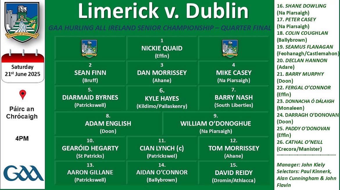Wishing Cathal and all the Limerick Team the Best of Luck today in the Quarter Final 💪