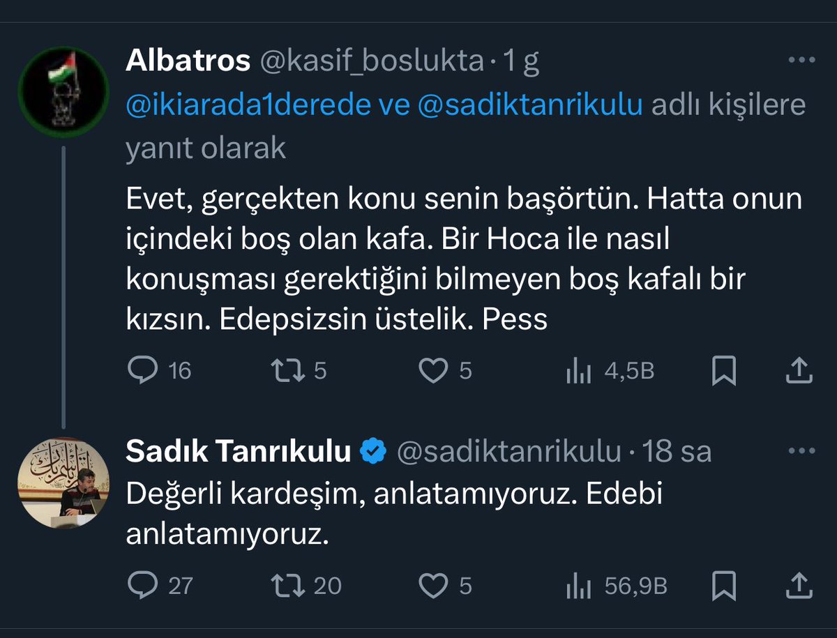 Edepten bahseden hoca(!)
Bir insan kendini nasıl rezil ederin örneği!
Hiç mi seveniniz yok sizi uyaracak yazık çok yazık
O okuduğunuz öğrettiğiniz kitap ve sünnetin dili asla bu değil!.