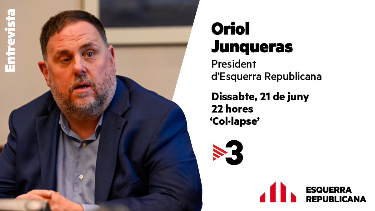 Esquerra Republicana (@esquerra_erc) on Twitter photo 🔴 Avui, a les 22h, el president d’<a href="/Esquerra_ERC/">Esquerra Republicana</a>, Oriol <a href="/junqueras/">Oriol Junqueras 🎗️</a>, serà entrevistat a #Col•lapse3Cat
No t’ho perdis! 🔴 Avui, a les 22h, el president d’<a href="/Esquerra_ERC/">Esquerra Republicana</a>, Oriol <a href="/junqueras/">Oriol Junqueras 🎗️</a>, serà entrevistat a #Col•lapse3Cat
No t’ho perdis!