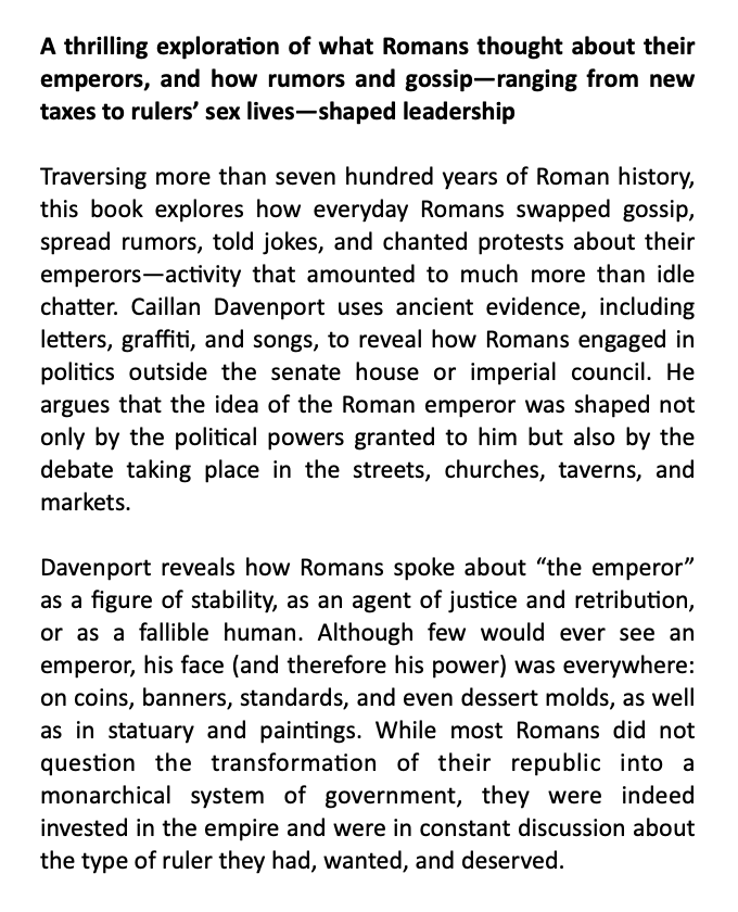 Caillan Davenport - Behind Caesar's Back

Rumor, Gossip, and the Making of the Roman Emperors

À paraître en janvier aux Yale UP