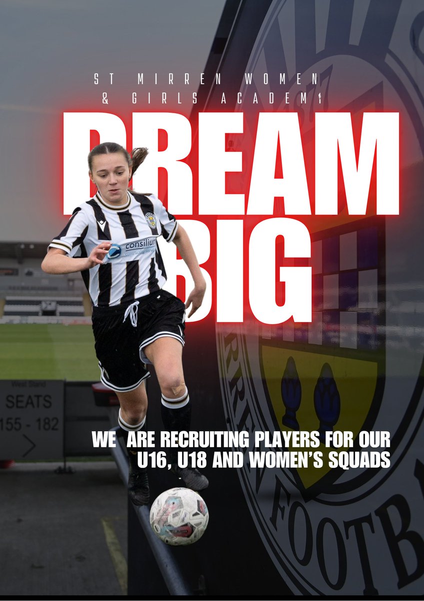🚨 PLAYERS WANTED! St Mirren Women &amp; Girls Academy is recruiting for our:  U16 , U18 &amp; Women's Team Think you’ve got what it takes to wear the badge? 📷Trials for 25/26 season coming soon! 
📷 Contact Head Coach Kate Cooper at: kate.cooper@stmirrenwfc.com or 07710 986055
