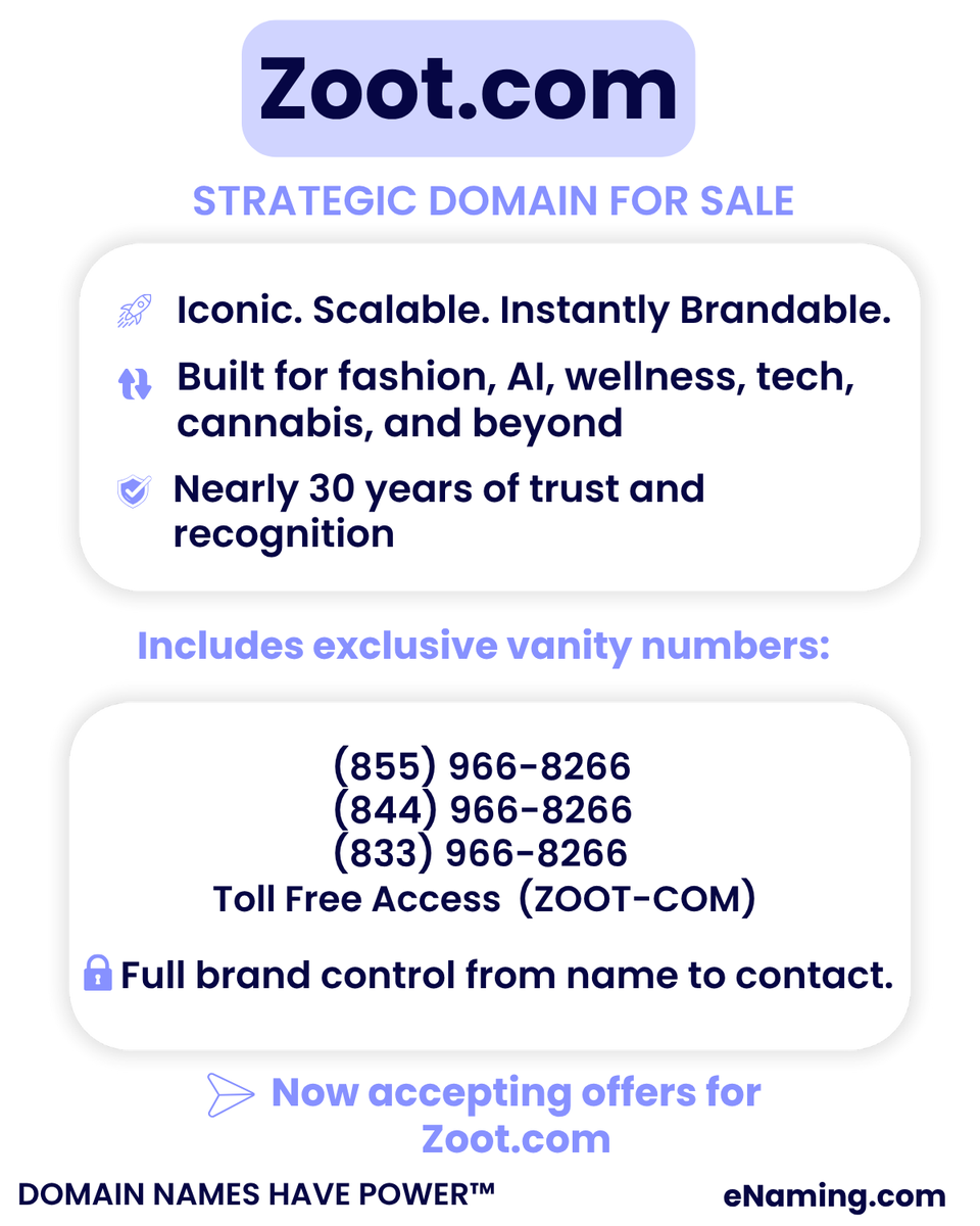 tsfogarty's tweet photo. π’ eNaming exclusive: https://t.co/bCVODCvnzB is on the market
π Missed the full story? Check the original carousel: https://t.co/qheTlm1vfY
#Zoot #BrandName #DigitalAssets #NamingMatters #OneWordDomain #Trust #eNaming https://t.co/y65mDs43pZ