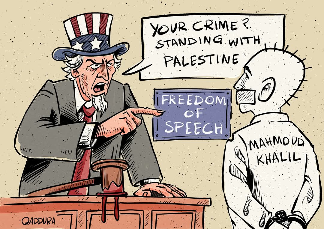 Do you remember this drawing I made earlier about the Columbia University graduate who was imprisoned for three months by the #Trump group?
Today, the court has ruled that #Mahmoud_Khalil is free… in spite of you, #Trump.