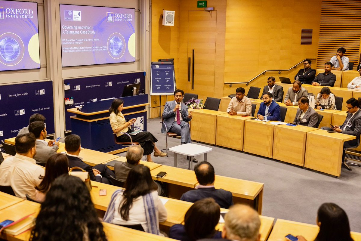 BRS Working President KTR showcases Telangana’s transformative journey at Oxford India Forum in UK

Former Minister and BRS Working President <a href="/KTRBRS/">KTR</a>  delivered a powerful and inspiring talk at the prestigious Oxford India Forum held at Oxford University, highlighting Telangana’s