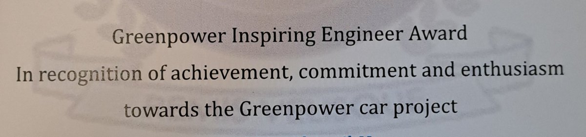 On Thursday, as part of the  school junior  award  ceremony, a team member presented our own greenpower  award