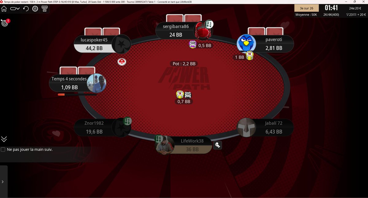 LifeWork38 (@imfuziontv) on Twitter photo #Poker ❤️♣️♦️♠️
Je viens de faire un petit tournoi sur <a href="/PokerStarsFR/">PokerStarsFR 🔞</a>
C'était le Power Path STEP-3 avec 20 sièges pour le STEP-4 de ce soir et à ma table, il y avait un ami Paveroti
GG à lui qui gagne aussi son ticket pour ce soir 👊🏻😉
#Passion #Poker ❤️♣️♦️♠️
Je viens de faire un petit tournoi sur <a href="/PokerStarsFR/">PokerStarsFR 🔞</a>
C'était le Power Path STEP-3 avec 20 sièges pour le STEP-4 de ce soir et à ma table, il y avait un ami Paveroti
GG à lui qui gagne aussi son ticket pour ce soir 👊🏻😉
#Passion