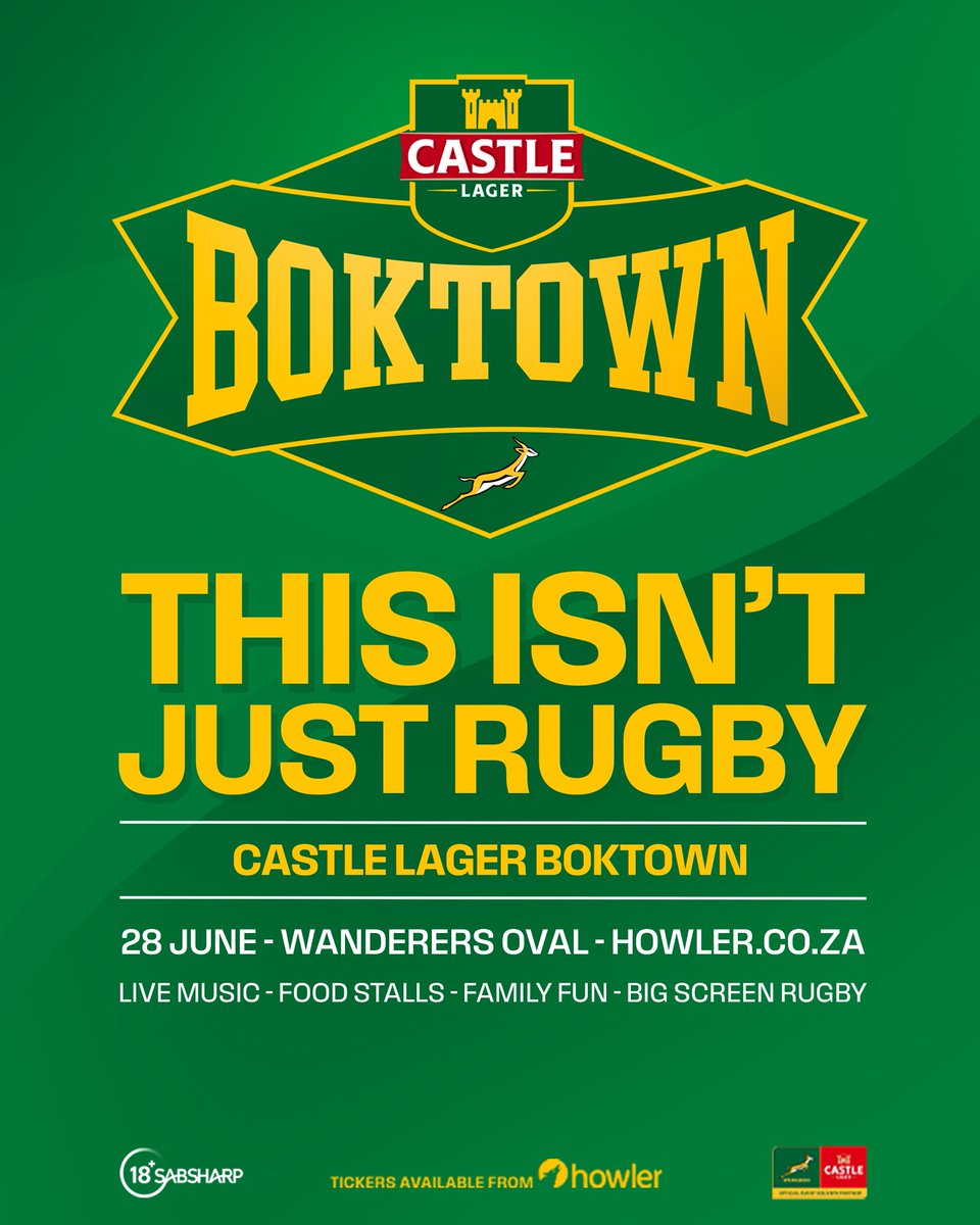 CastleBoktown's tweet image. Itโs more than a game โ itโs a fan celebration! ๐
Live acts, food stalls, big screen rugby โ all at Castle Lager Boktown.
๐๏ธ From R80 | Wanderers Oval, Mangaung Oval & Bankenveld Cricket Field.
Get tickets via the link in bio.
#CastleLager #CastleLagerBoktown #MoreThanRugby