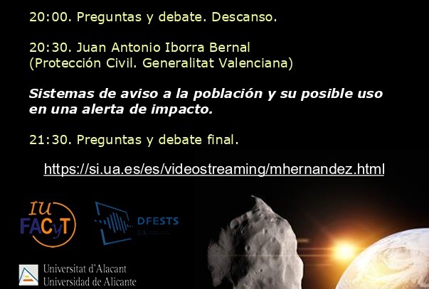 DÍA DEL ASTEROIDE #ALICANTE/#ALACANT,
organizado por <a href="/UA_Universidad/">Universidad de Alicante UA</a> <a href="/UA_Universitat/">Universitat Alacant</a> y accesible en línea. 
🗓️Viernes 27 de junio, 18h45
Encontraréis toda la información:
➡️web.ua.es/va/sedealicant…
En abierto📹si.ua.es/va/videostream…
<a href="/AsteroidDay/">Asteroid Day ☄</a>