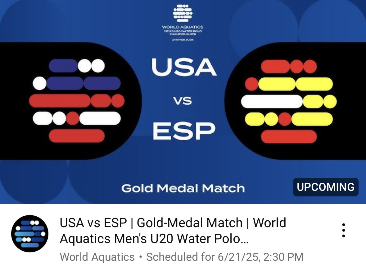 NavyWaterPolo's tweet image. USA vs SPAIN
Gold Medal Match
2:30p eastern | 11:30a pacific
World Aquatics Championships 2025
Go USA!!
Good luck to Navy’s Kiefer Black #12!!