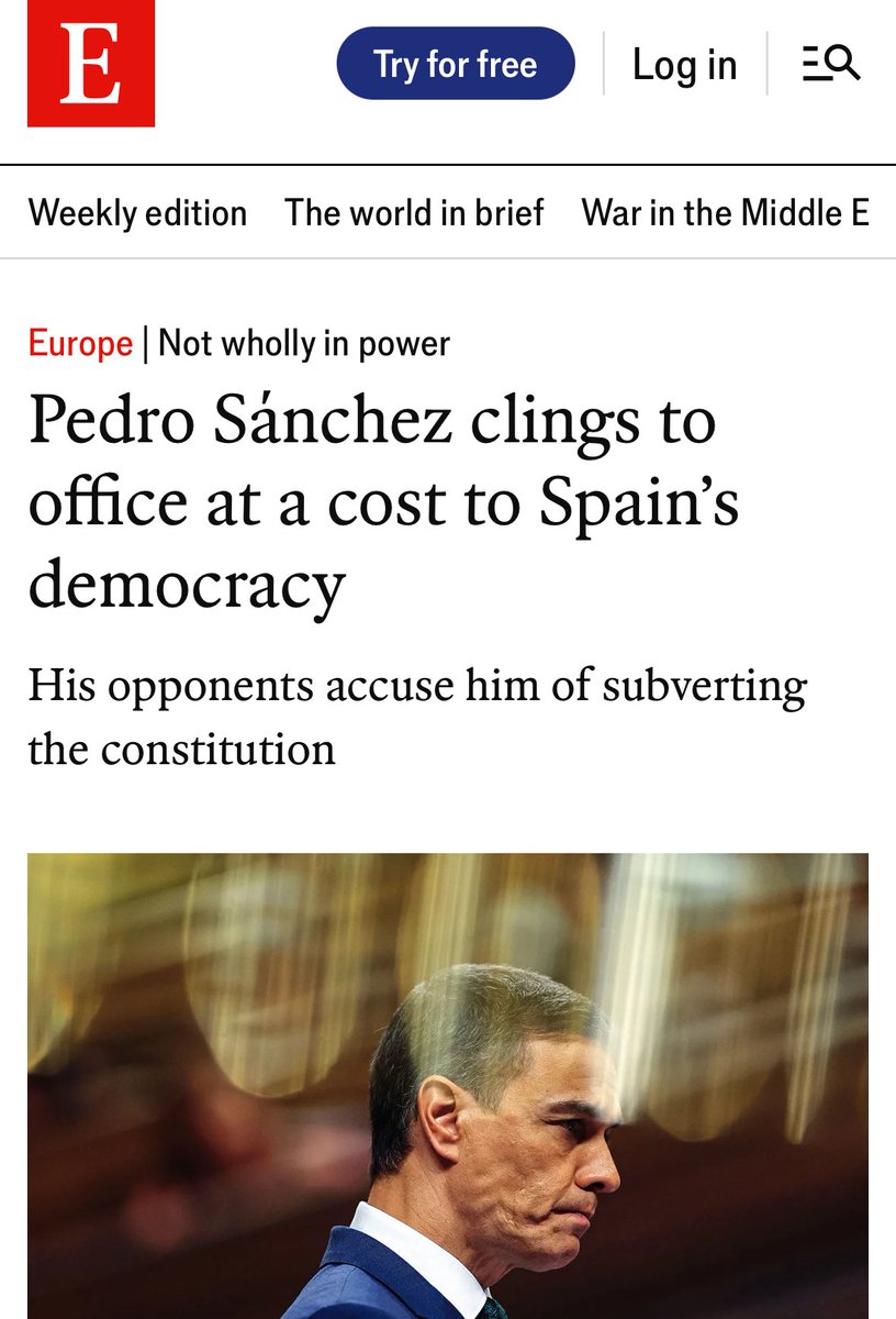 The Economist titula que Sánchez se aferra al cargo a costa de la democracia en España.