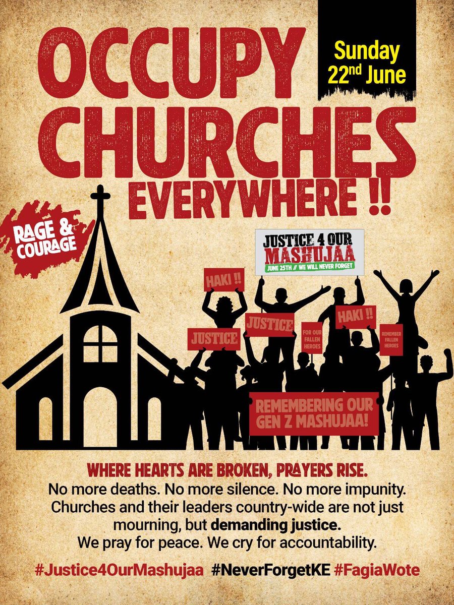 Tomorrow inform your area Church Leader that Wednesday is Wednesday.

June 25th 📌 

#JusticeForOurMashujaa #RutoMustGoNow