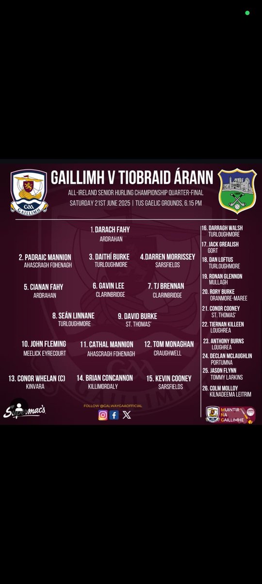Sarsfields GAA (@sarsfieldsgaa) on Twitter photo Best of luck Darren, Kevin, John & <a href="/Galway_GAA/">Galway GAA Official</a> today in the All Ireland Hurling Qtr final versus <a href="/TipperaryGAA/">Tipperary GAA</a>
<a href="/FlirtFMSport/">FlirtFMSport</a> <a href="/Galway_GAA/">Galway GAA Official</a> Best of luck Darren, Kevin, John & <a href="/Galway_GAA/">Galway GAA Official</a> today in the All Ireland Hurling Qtr final versus <a href="/TipperaryGAA/">Tipperary GAA</a>
<a href="/FlirtFMSport/">FlirtFMSport</a> <a href="/Galway_GAA/">Galway GAA Official</a>