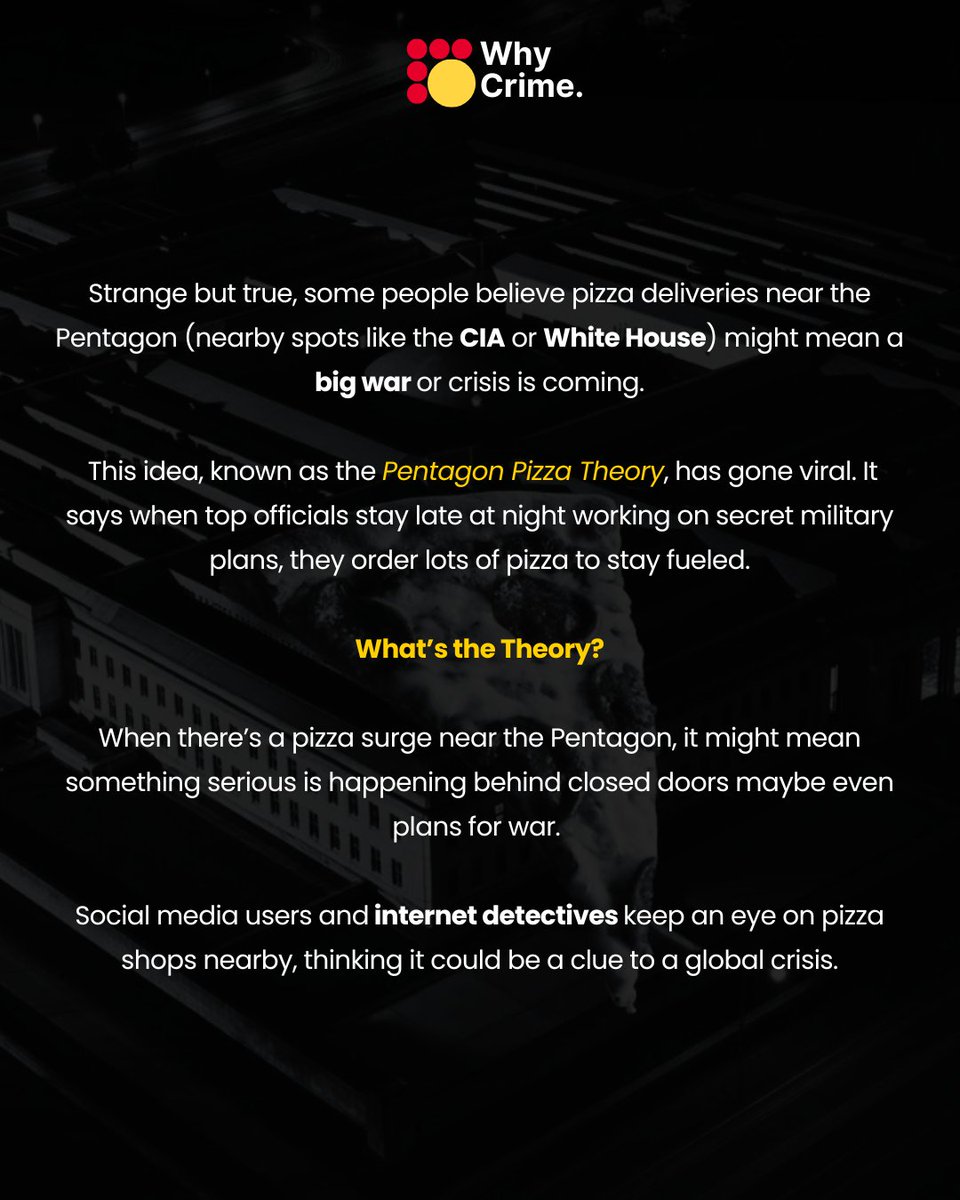 WhyNeews's tweet photo. @PenPizzaReport
Pizza boxes or secret plans?
Every pizza near the Pentagon might mean something big is coming.
#PentagonPizzaTheory #CrisisInTheCrust #PizzaWatch #SecretSignals #GlobalAlert #CheesyClues https://t.co/27cI80W7pF