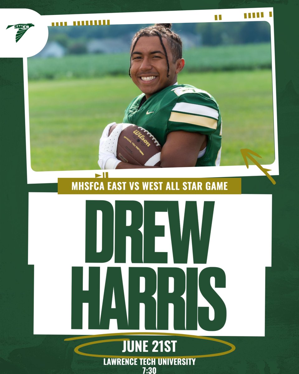 Good luck to Drew Harris in the MHSFCA State All-Star Football game tonight! Drew will represent SMCC at Lawrence Tech, kicking off at 7:30. You can catch the game on WDIV Local 4 / ClickOnDetroit. #GoFalcons