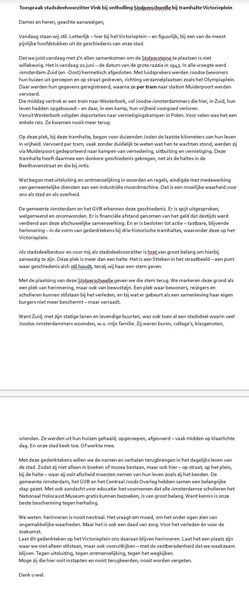 Plaatsing en onthulling van de Stolperschwelle bij de tramhalte Victorieplein. Plek waar duizenden A'damse Joden werden afgevoerd en nooit meer terugkwamen. Met enkele kinderen van overlevenden (en mdws. v. gemeente en GVB) was het een intiem, treurig maar ook mooi moment.