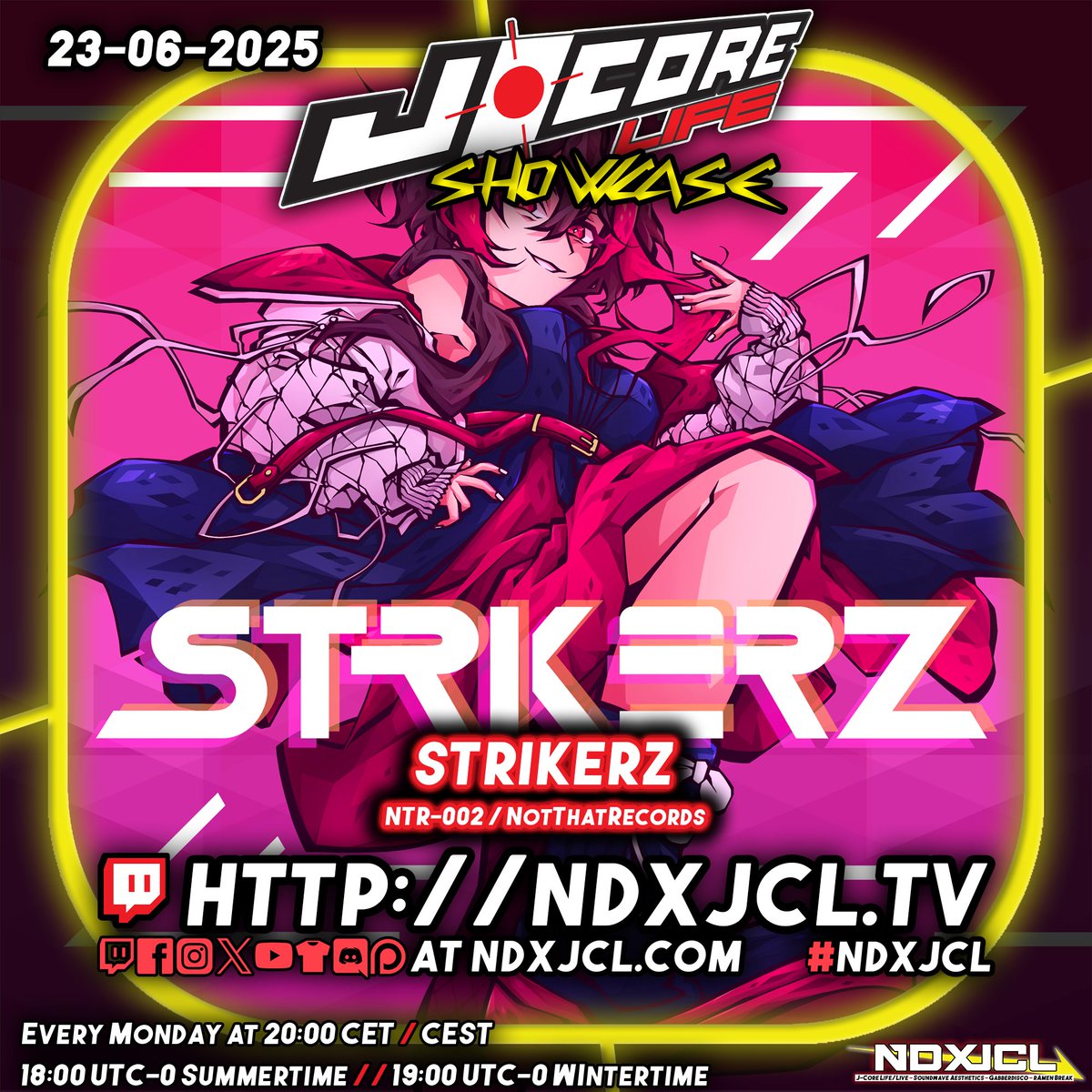 NeodashZerox's tweet image. Next week we will be back with two shows.
For Monday at J-Core Life we will showcase "Strikerz" from NotThatRecords, but the vinyl version by Phantoms Records.
Tuesday is cheesy Tuesday and thus having Gabberdisco Night Live.
Hope to see you by then at ndxjcl.tv