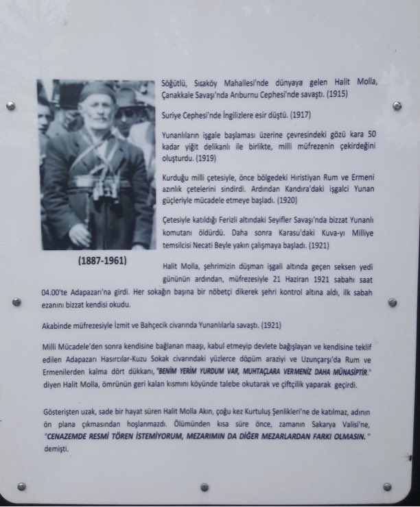 #AdapazarınınKurtuluşu
#halitmolla
🇹🇷🇹🇷🇹🇷
#Adapazarı’mızın düşman işgalinden kurtuluşunun 104. yıl dönümü kutlu olsun.

Sakarya hattında cansiperane bir şekilde düşmana karşı mukavemet gösteren  Halit Molla gibi kahramanlarımızı ve tüm vatan sathında düşmana karşı Kuvay-ı Milliye