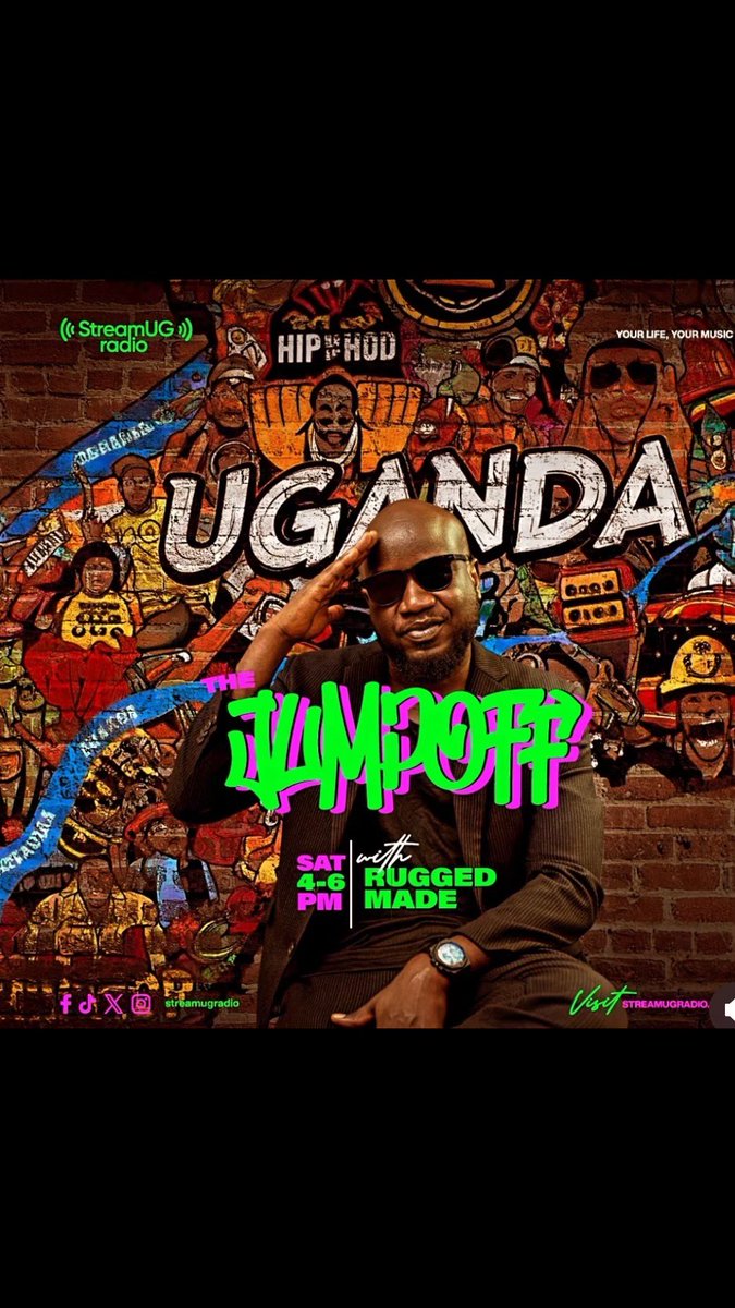 StreamUGRadio's tweet image. 🔥 Ready to turn up your weekend?
Catch The Jump Off Show with Rugged Made this Saturday, 4–6 PM on #StreamUG 🎧
Hottest jams, good vibes, all in one place. Don’t miss it!

Your life. Your music. 💥

#JumpOffShow #SaturdayVibes #RuggedMade #NowPlaying
