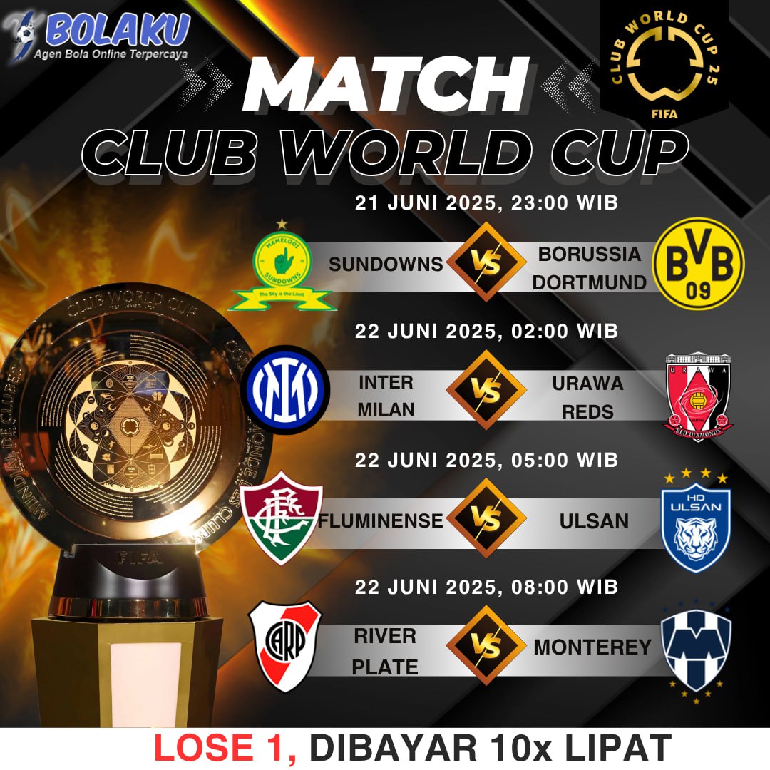 DebbyP45477's tweet photo. 🌍⚽️ MATCHDAY CLUB WORLD CUP 2025! ⚽️🌍
Pertandingan antar raksasa dunia siap menghibur kamu di akhir pekan ini! Jangan sampai kelewatan jadwalnya! 🔥

🎁 Ada kejutan menarik buat kamu yang suka analisa pertandingan!
📲 DM aja atau cek link di bio! https://t.co/s5IrMHC4B0