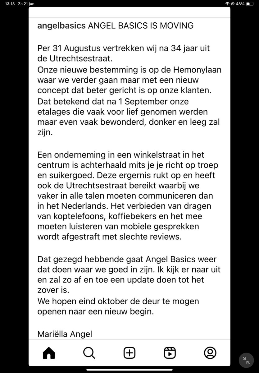 👗
ANGEL BASICS IS MOVING
Deze ergernis rukt….waarbij we vaker in alle talen moeten communiceren dan in het Nederlands. Het verbieden van dragen van koptelefoons, koffiebekers en het mee moeten luisteren van mobiele gesprekken wordt afgestraft…

instagram.com/p/DLHuWEcIDay/…