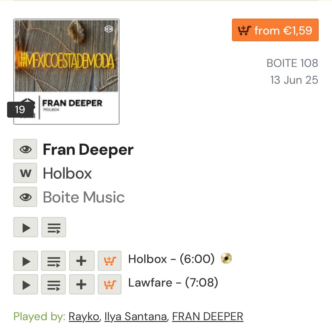 #19 (Top100) Disco / NuDisco on Juno Download / Fran Deeper’s Holbox EP blends chill island energy with futuristic funk on Boîte Music Records, Get your copy now; 
.
Ride the wave →
junodownload.com/products/fran-…
.
SoundCloud: on.soundcloud.com/C5kPG0AjpyKQaF…
⁠.