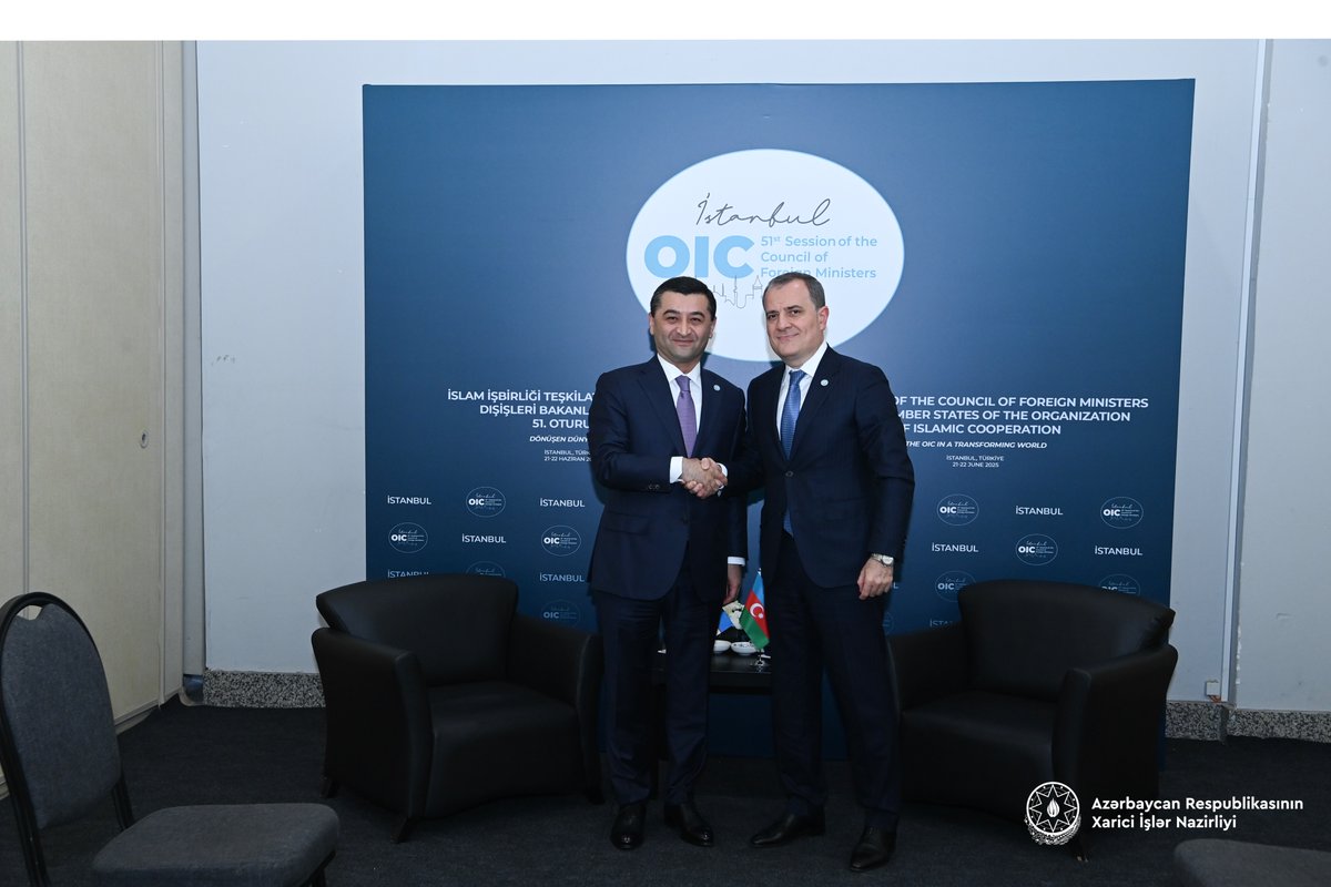 Jeyhun Bayramov (@bayramov_jeyhun) on Twitter photo I am pleased to meet with my brother Bakhtiyor Saidov <a href="/FM_Saidov/">Bakhtiyor Saidov 🇺🇿</a> on the sidelines of the 51st Session of the OIC Council of Foreign Ministers #OICCFM51 #OICIstanbul.
We held productive discussions on strengthening Azerbaijan–Uzbekistan alliance in bilateral and multilateral I am pleased to meet with my brother Bakhtiyor Saidov <a href="/FM_Saidov/">Bakhtiyor Saidov 🇺🇿</a> on the sidelines of the 51st Session of the OIC Council of Foreign Ministers #OICCFM51 #OICIstanbul.
We held productive discussions on strengthening Azerbaijan–Uzbekistan alliance in bilateral and multilateral